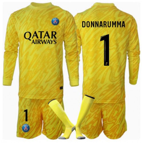 Fotballdrakt Barn Paris Saint-Germain Gianluigi Donnarumma #1 Keeper Tredjedraktsett 2024-25 Langermet (+ Korte bukser)